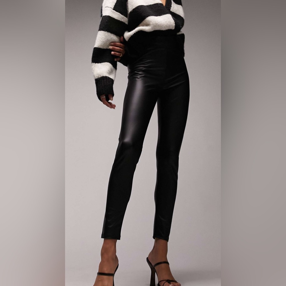 Topshop leather look leggings in black